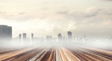 Modern şehir panoraması. Karışık teknik