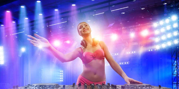 Cute dj woman. Mixed media — Stock Photo, Image