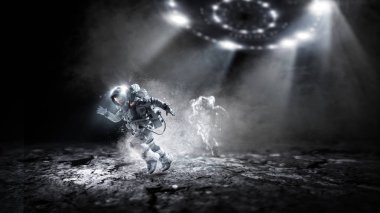 Hızlı çalışan uzay adamı. Karışık teknik