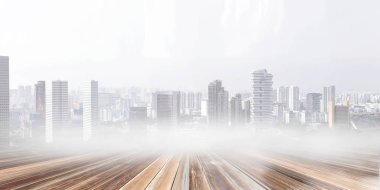 Modern şehir panoraması. Karışık teknik