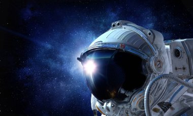 Astronot öncü araştırma yapıyor. Karışık teknik