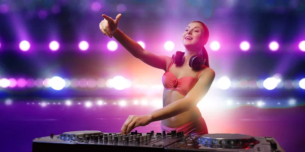 Cute dj woman. Mixed media Stock Image