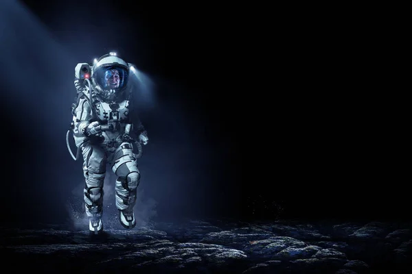Spaceman igång snabbt. Mixed media — Stockfoto