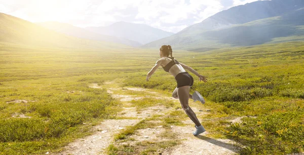 Sportswoman run race. Mixed media — Stock Photo, Image