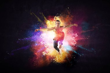 Bir sıçrama genç modern Bale dansçısı. Karışık medya