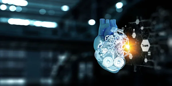鋼製の歯車と機械部品で作られた解剖学的心臓 — ストック写真