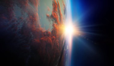 Gezegen yörüngesinde gün doğumu, uzay güzelliği