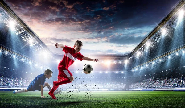 Little soccer champions. Mixed media — Stock Photo, Image