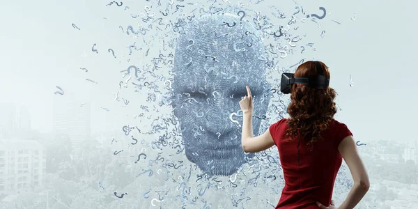 Cabeça digital, inteligência artificial e realidade virtual. Meios mistos — Fotografia de Stock