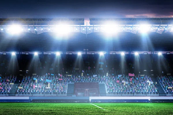 Hele nacht voetbal arena in het licht — Stockfoto