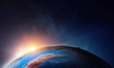 Gezegen yörüngesinde gün doğumu, uzay güzelliği