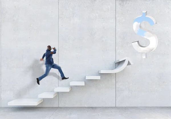 Hombre de negocios negro escalando escaleras de piedra que ilustran el desarrollo profesional y el concepto de éxito. Medios mixtos —  Fotos de Stock