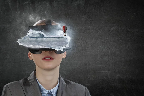 Досвід віртуальної реальності та технології майбутнього. Змішані носії — стокове фото