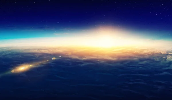 Soluppgång på planeten omloppsbana, utrymme skönhet — Stockfoto