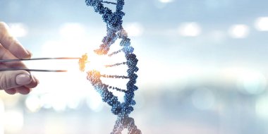 Kadın eli kıskacı olan DNA molekülleri dizaynı. Karışık ortam