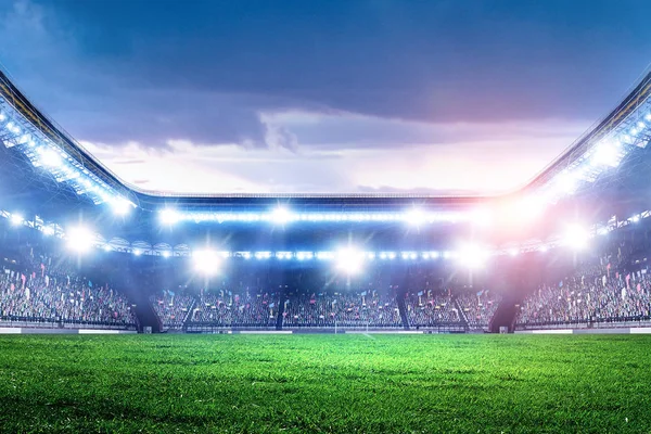 Arena de fútbol de noche completa en luces —  Fotos de Stock