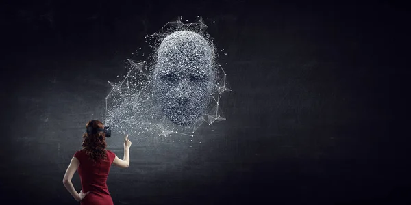 Digital head, artificial intelligence and virtual reality. Mixed media — Stock Photo, Image