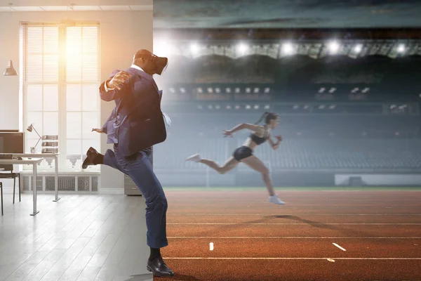Uomo nero e realtà virtuale Sport — Foto Stock