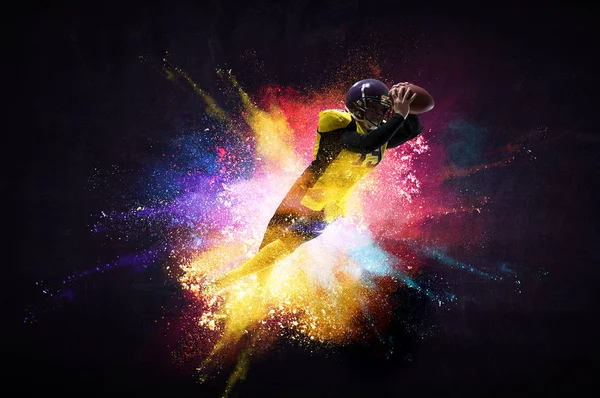 American football player in action. Mixed media — Stock Photo, Image