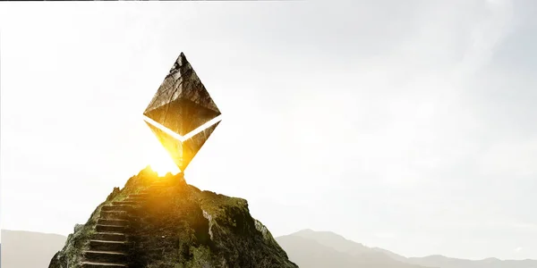 Ethereum symbol gjord av sten på en stege — Stockfoto