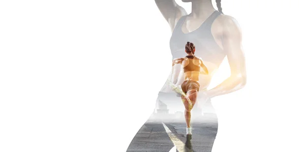 Abstract concept van het runnen van jonge sportvrouw — Stockfoto