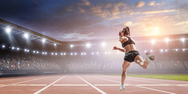 Abstract concept of running young sportswoman