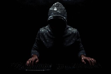Hacker in hoodie dark theme clipart