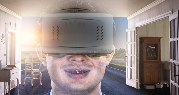 Experiencia de realidad virtual y tecnologías del futuro. Medios mixtos —  Fotos de Stock