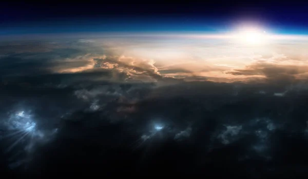 Zonsopgang op planeet baan, ruimte schoonheid — Stockfoto
