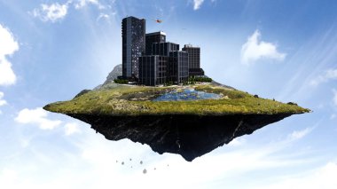 Soyut dağ ve şehir manzarası