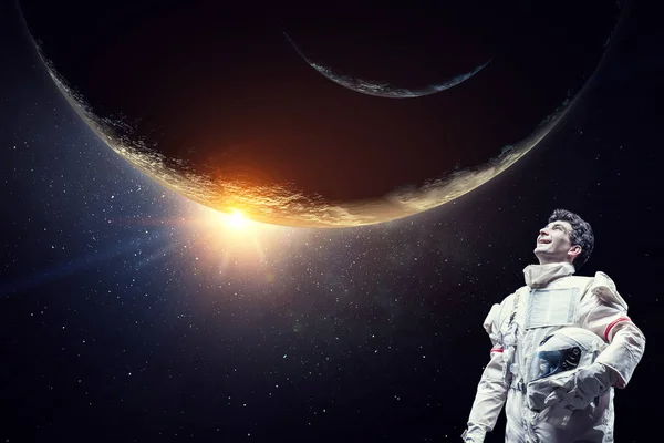 Spaceman och planeter abstrakt tema — Stockfoto