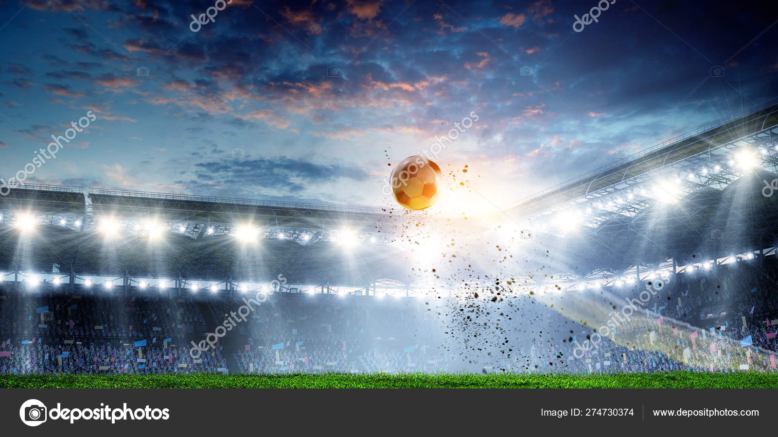 飛んでボールとサッカースタジアムの背景 — ストック写真 © SergeyNivens 274730374