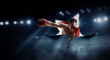 Profesyonel boksör yumruk kağıt duvar kırma