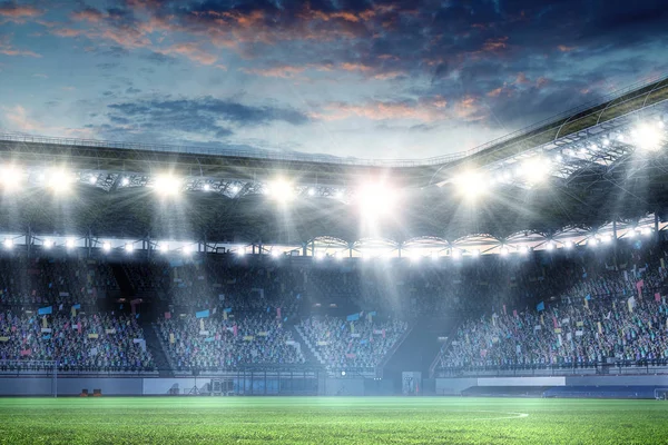 Arena de futebol noite inteira em luzes — Fotografia de Stock