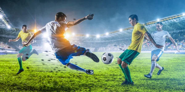 Soccer players in action on a stadium