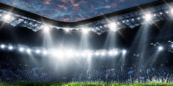 Arena de fútbol de noche completa en luces —  Fotos de Stock