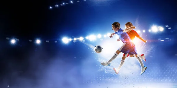 Little soccer champions. Mixed media — Stock Photo, Image