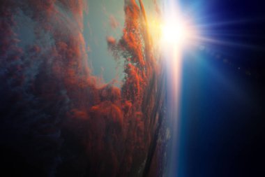 Gezegen yörüngesinde gün doğumu, uzay güzelliği