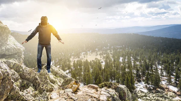 Virtual reality experience, young man in VR glasses — Stock Photo, Image