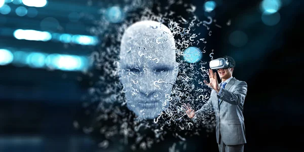 Testa digitale, intelligenza artificiale e realtà virtuale. Mezzi misti — Foto Stock