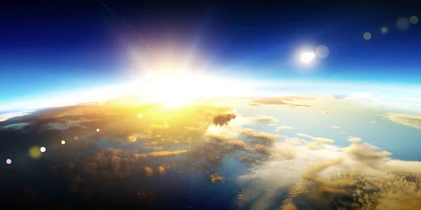 Earth with sunrise on blue space background — Stock Photo, Image