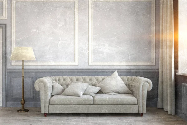 Klasyczne wnętrze pokoju z kanapą — Zdjęcie stockowe