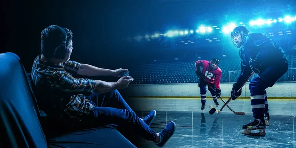 Junger Mann spielt Eishockey — Stockfoto