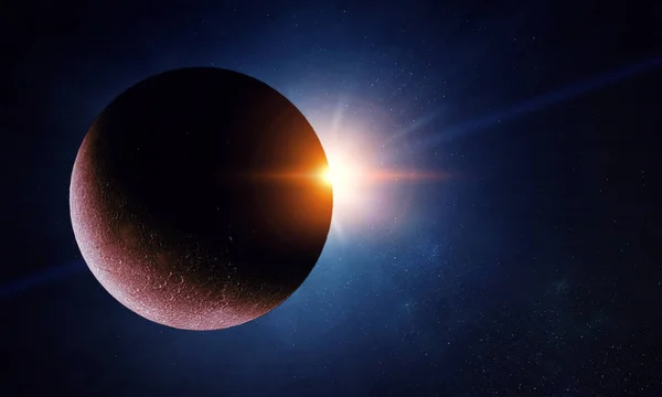 青い空間の惑星と太陽の光 — ストック写真