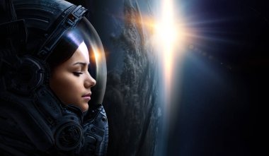 Astronot ve gezegen, uzay kavramında insan.