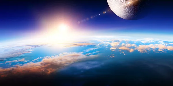 Земля и Луна с восходом солнца — стоковое фото