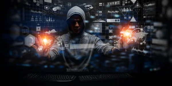 Hacker em tema escuro com capuz — Fotografia de Stock