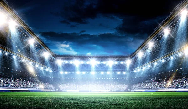 Hele nacht voetbal arena in het licht — Stockfoto