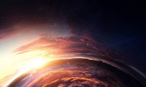 Planet med soluppgång bakgrund — Stockfoto