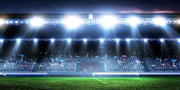 Arena de fútbol de noche completa en luces — Foto de Stock